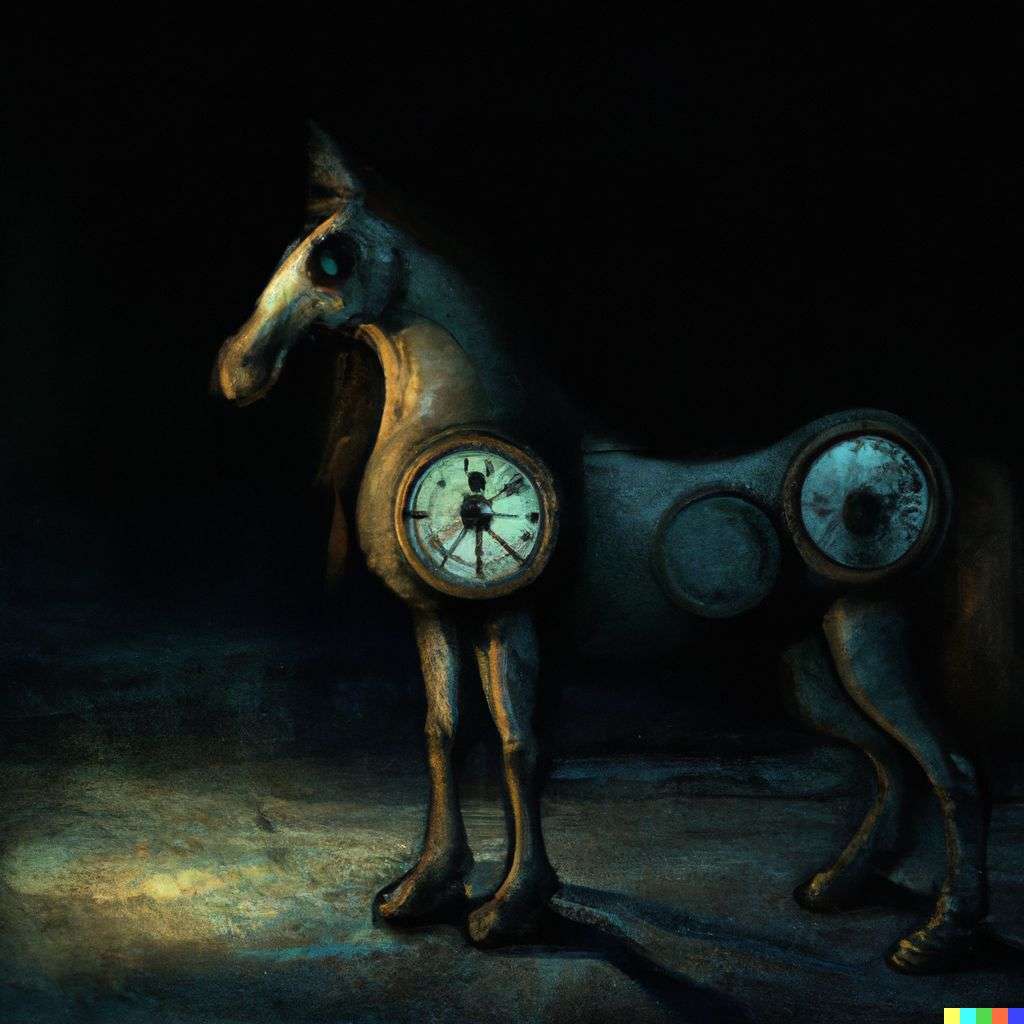 a horse, digital art, steampunk